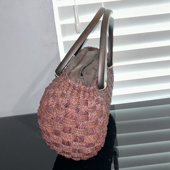 Wooden Top Handle Dark Brown Woven Purse - Picture 2 of 4